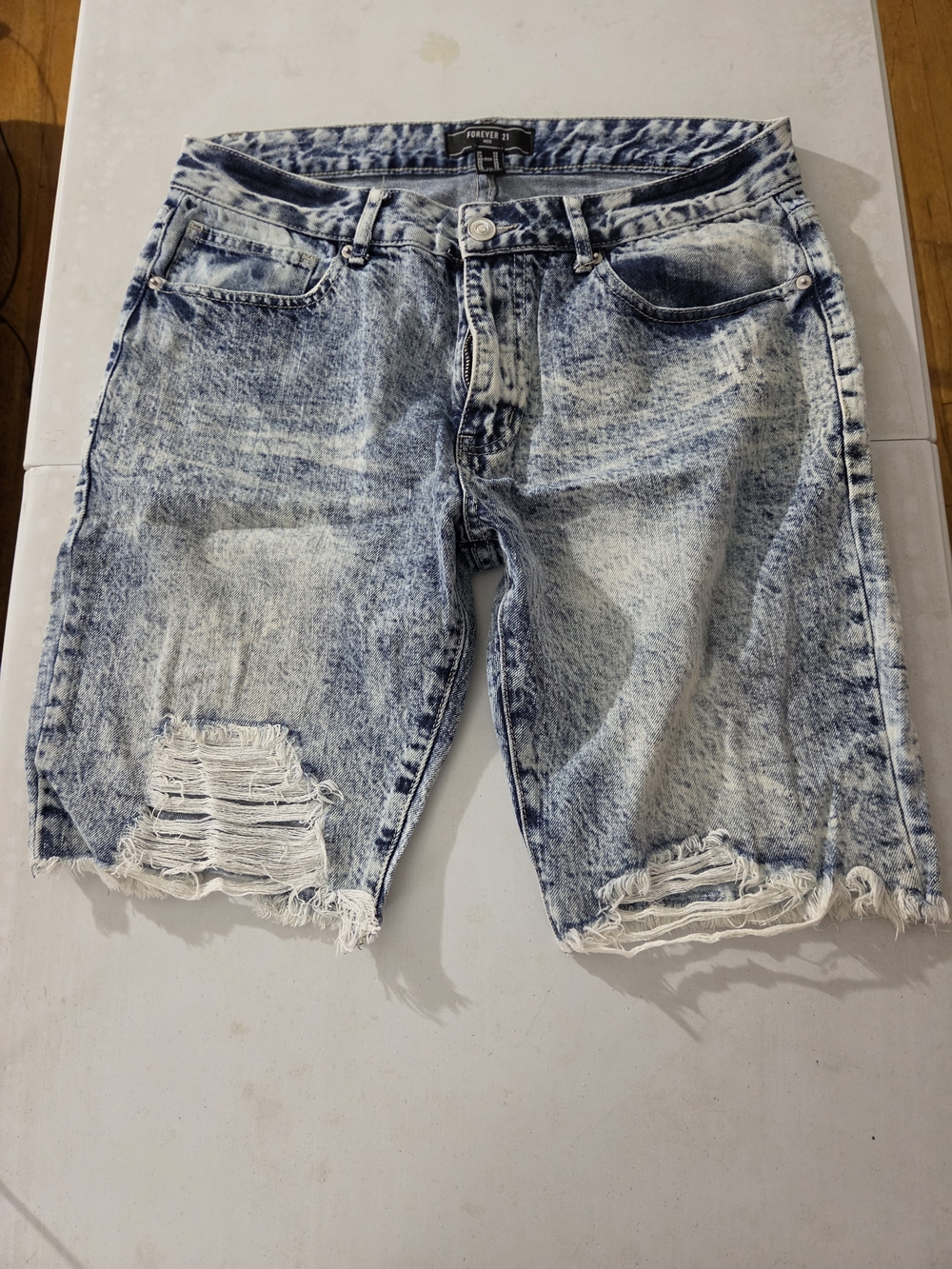 INC International Concepts Men’s Acid Wash Distressed Denim Shorts - Light Blue